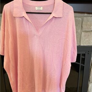 J. Crew Pink V-Neck Linen Sweater